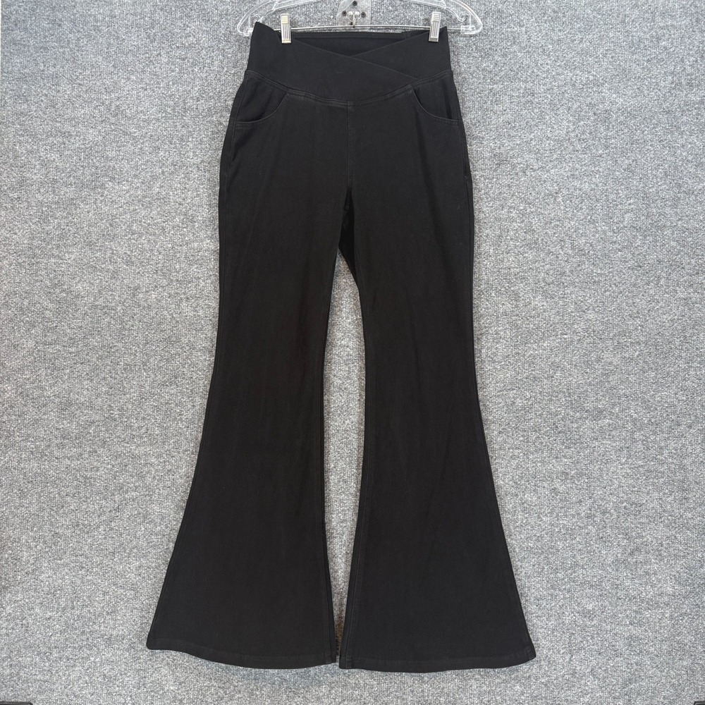 Halara Crossover Flare Pants Women Medium Black High Rise Pull On Stretch